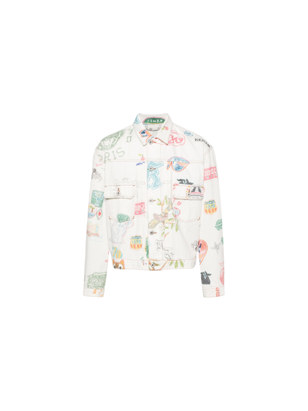 Kenzo Jacket Denim Allover Print Logo Multi-White