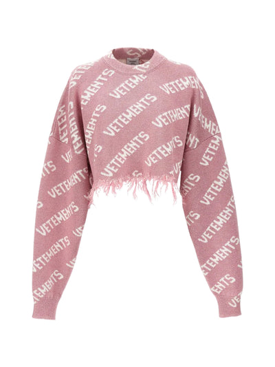 Vetements Sweater Ladies Crop Allover Logo Pink
