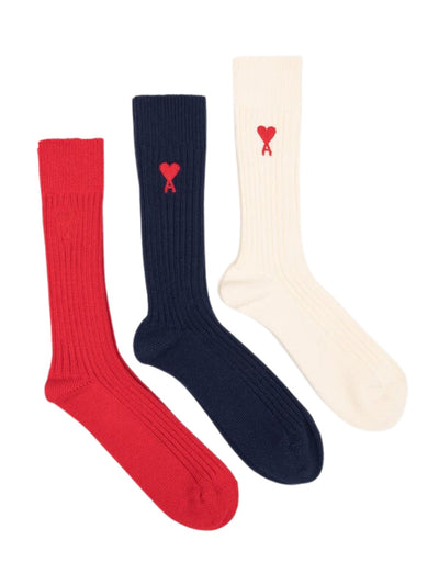 Ami Socks 3 Pack Logo White-Red-Black