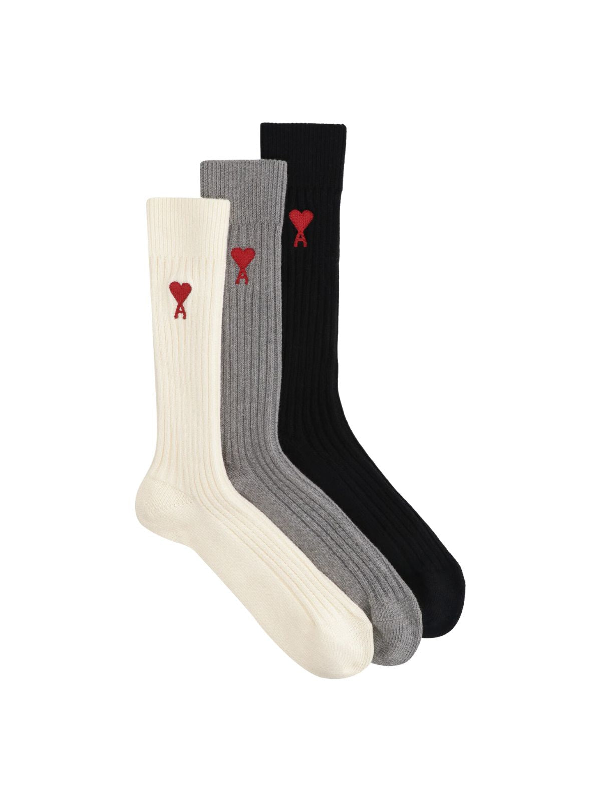 Ami Socks 3 Pack Logo Cream-Grey-Black