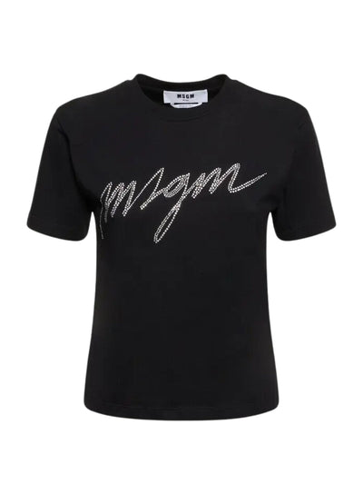Msgm T-Shirt Ladies Diamante Logo Black