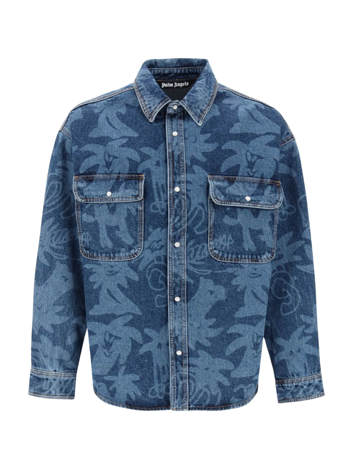 Palm Angels Shirt Allover Logo Denim Blue