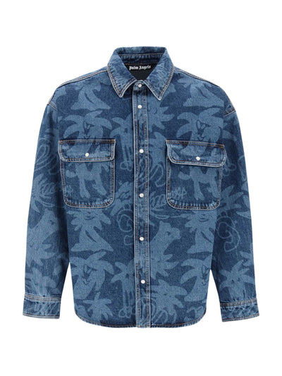 Palm Angels Shirt Allover Logo Denim Blue