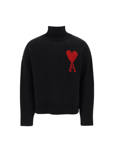 Ami Sweater Polo Neck Logo Red-Black