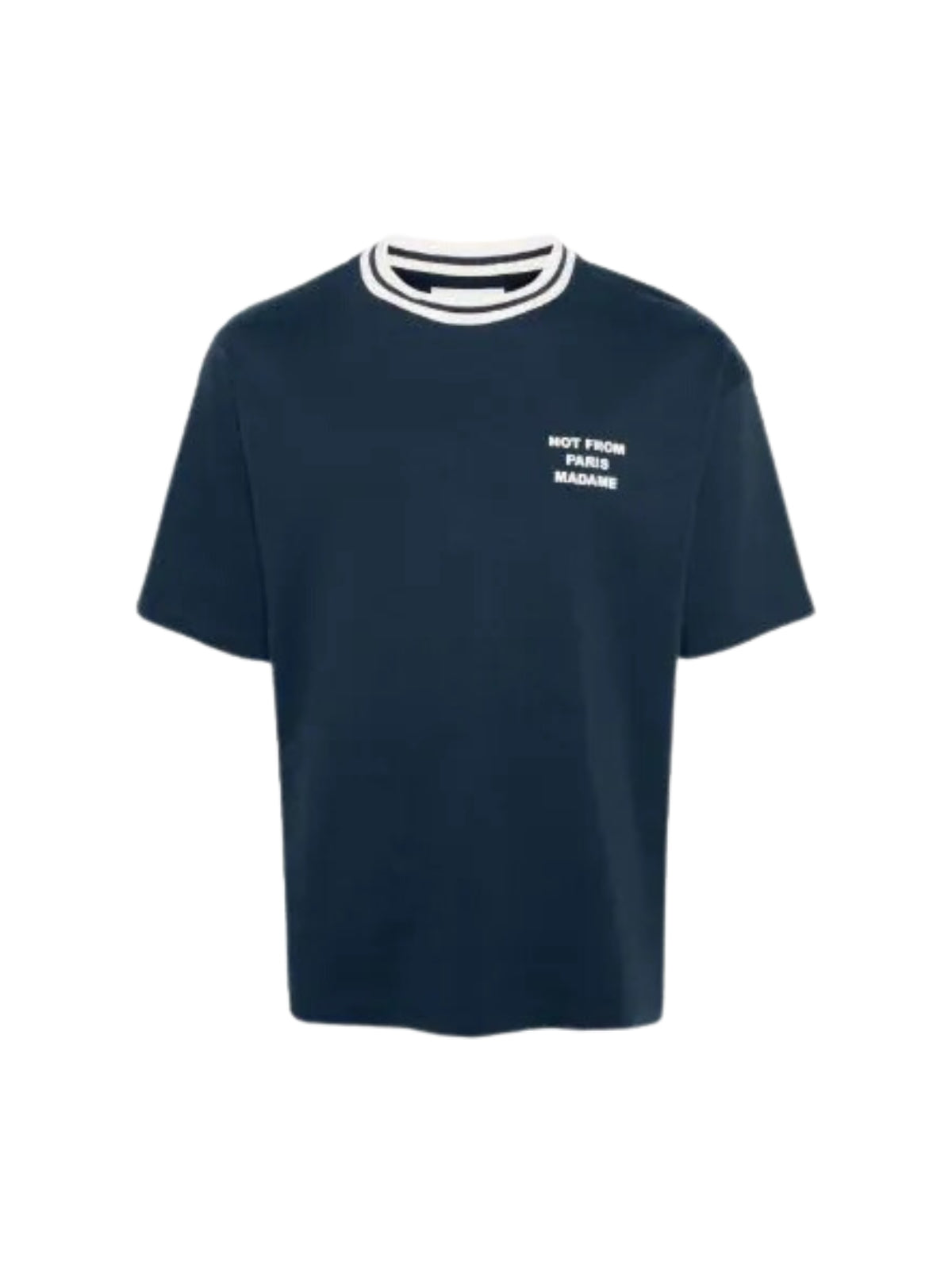 Drole De Monsieur T-Shirt Stripe Neck Slogan Print Navy-White