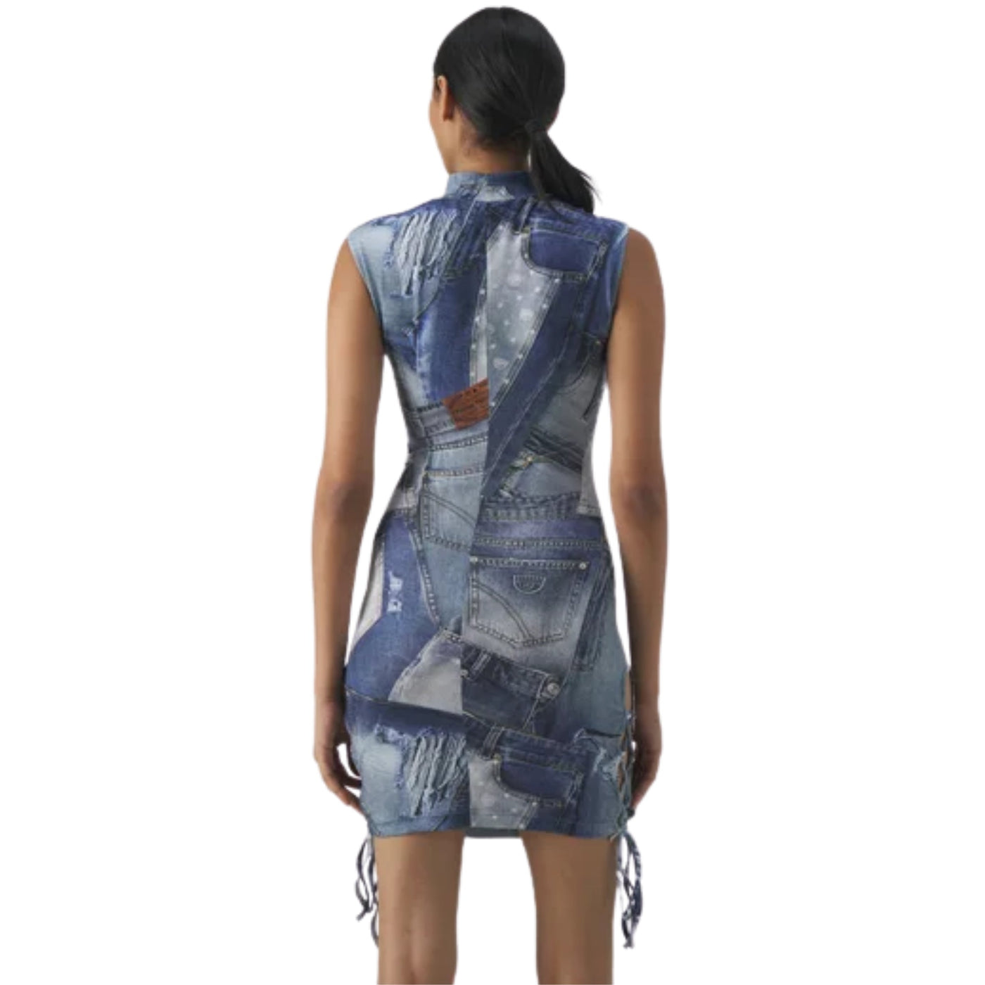 Chiara Ferragni Dress Long Denim Patchwork Blue