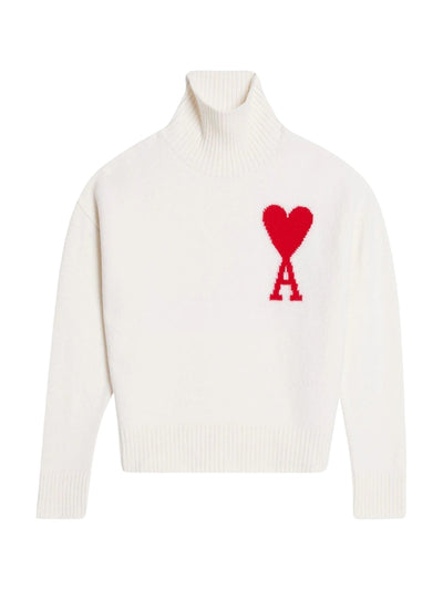Ami Turtleneck De Coeur Logo White