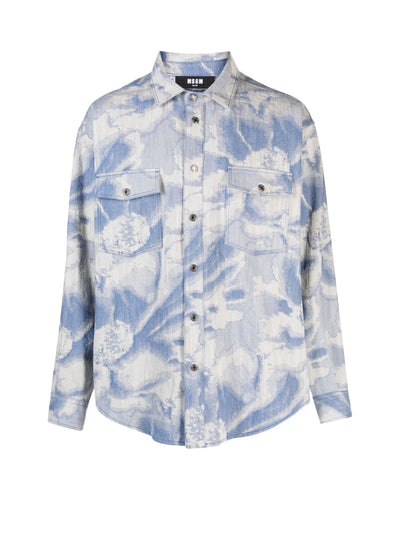 Msgm Shirt Jacquard Patterned Denim Blue-White