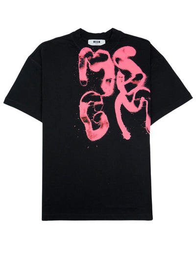 Msgm T-Shirt Brushed Logo Black-Pink