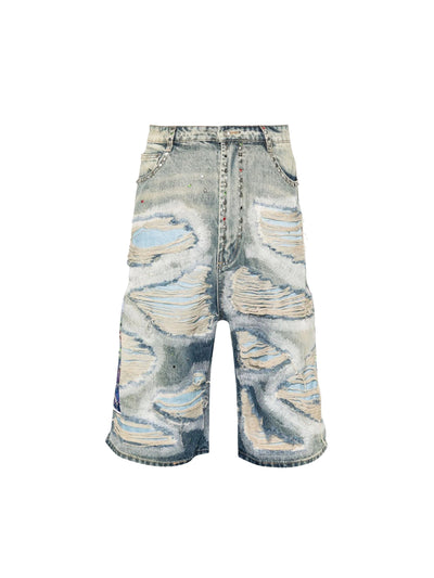 Who Decides War Shorts Chrome Stud Embroidered Denim