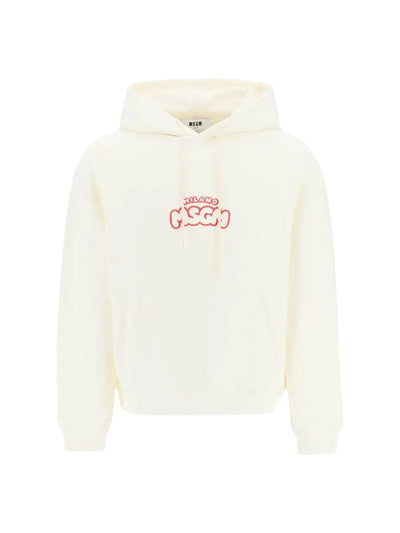 Msgm Hoodie Felpa Logo Milano Red-Off White