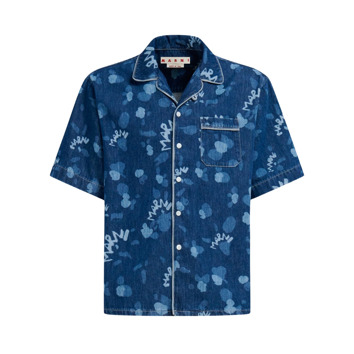 Marni Shirt Allover Print Logo Blue