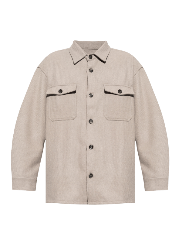 Ami Shirt Spread Collar Wool Blend Beige
