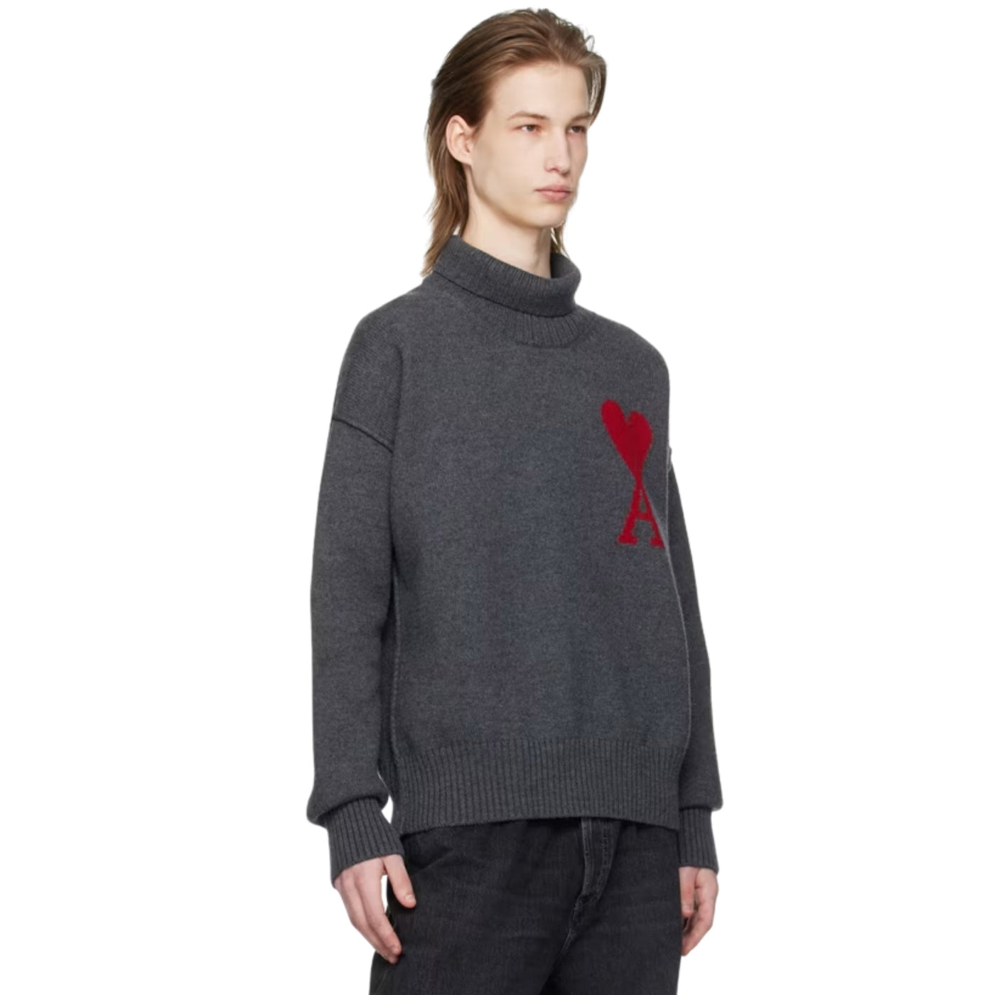 Ami Turtleneck De Coeur Logo Dark Grey
