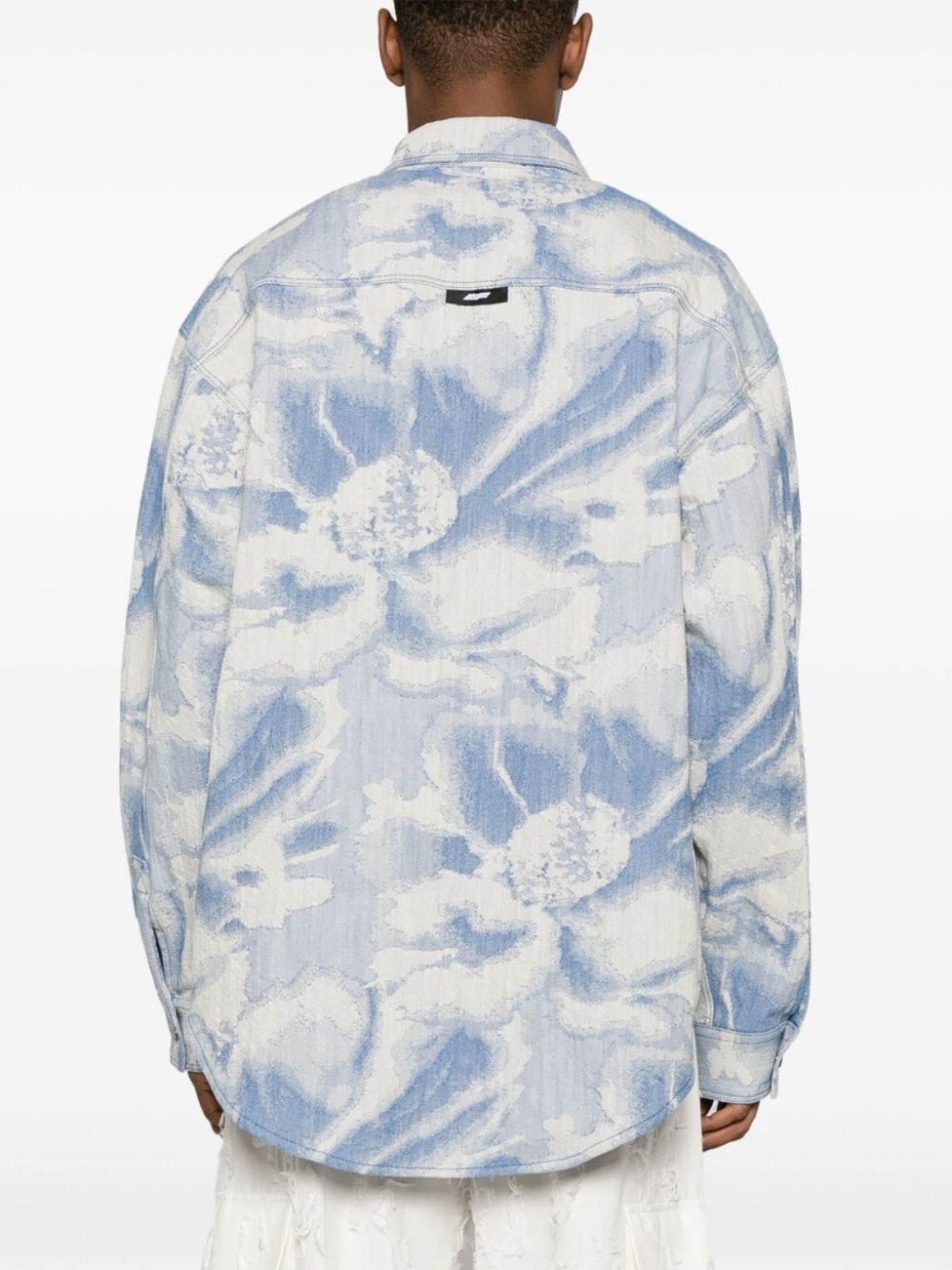 Msgm Shirt Jacquard Patterned Denim Blue-White