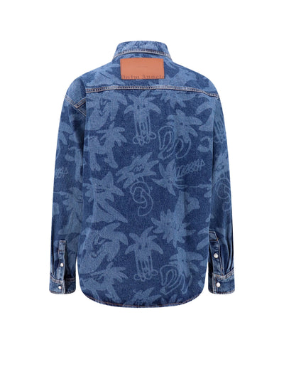 Palm Angels Shirt Allover Logo Denim Blue