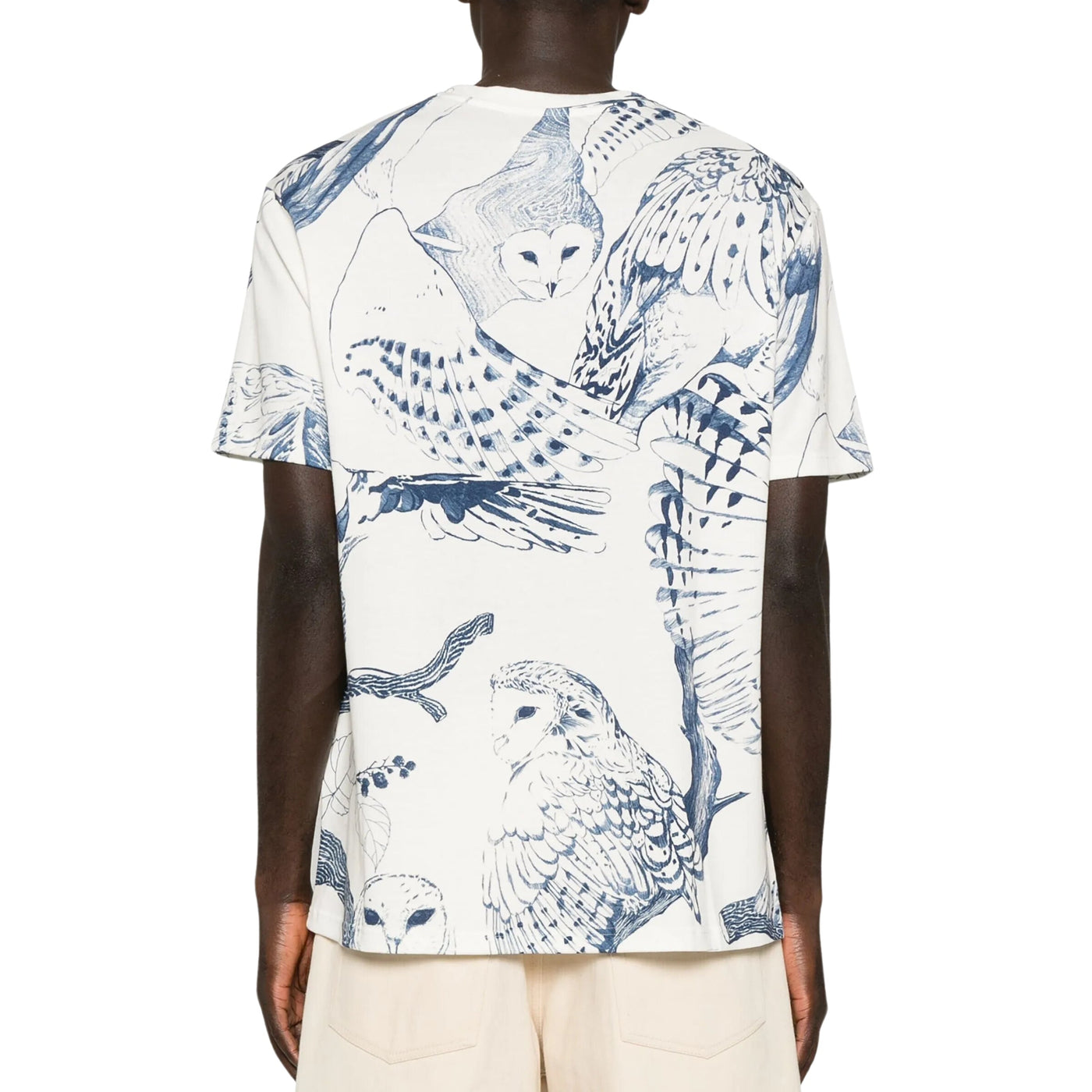 Jil Sander T-Shirt Allover Owl Print White-Blue