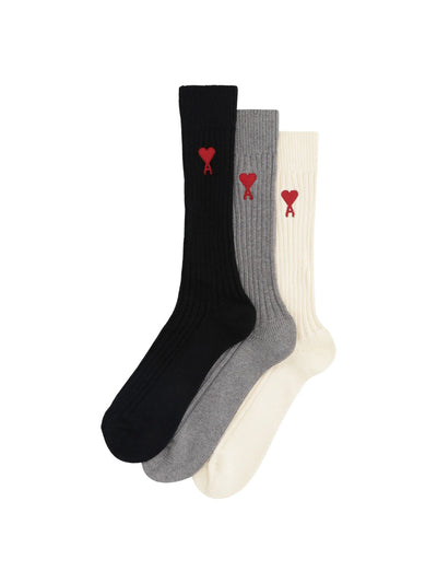 Ami Socks 3 Pack Logo Cream-Grey-Black