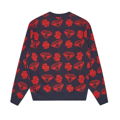 Billionaire Boys Club Sweater Knit Diamonds & Dollars Navy-Red