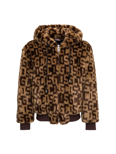 Gcds Jacket Fur Logo Brown