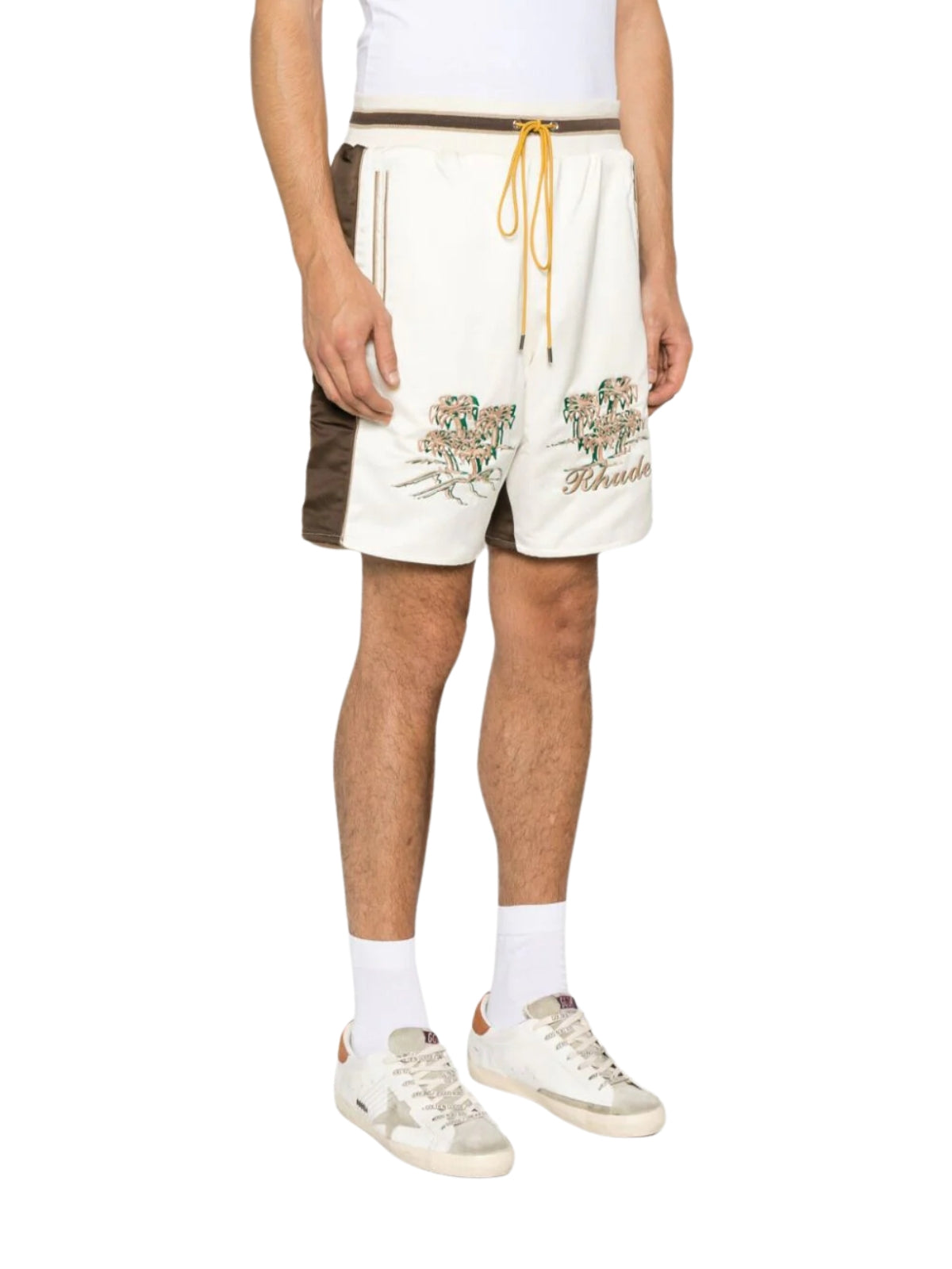 Rhude Shorts Satin Souvenier Ivory-Brown