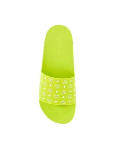 Mcm Slide Ladies Allover Logo Print Lime