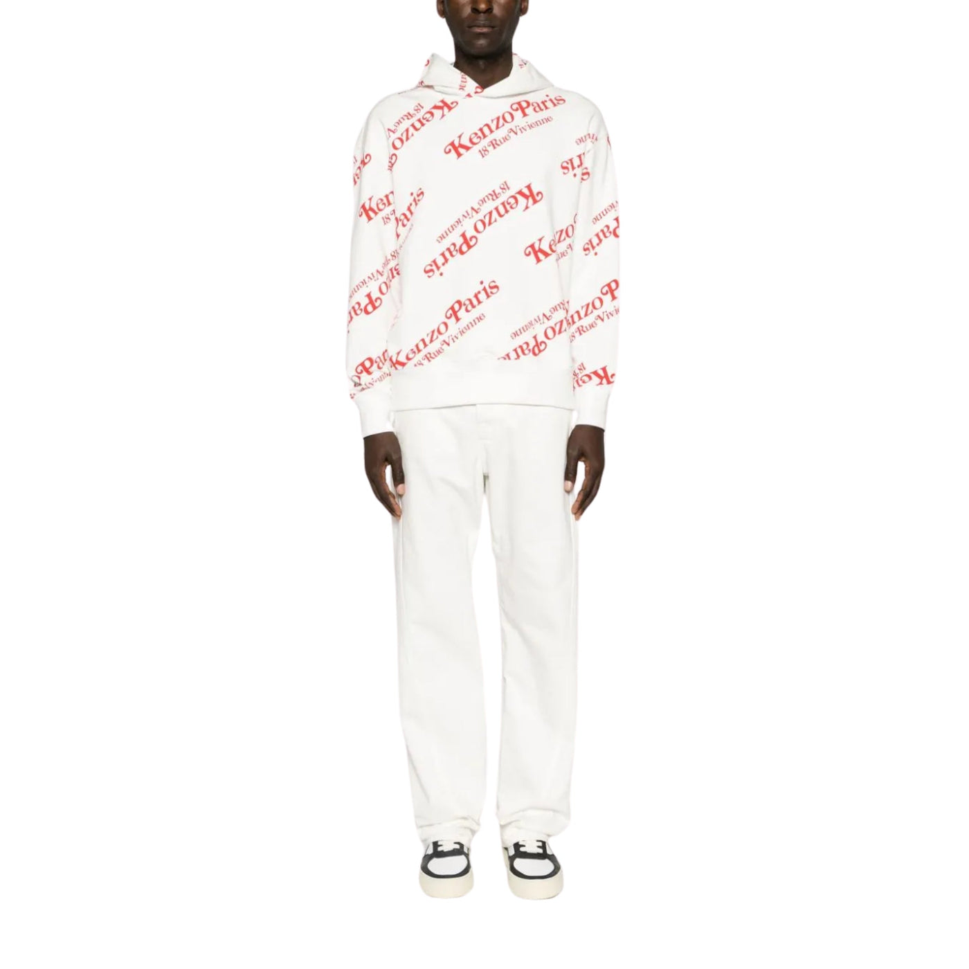 Kenzo Hoodie Allover Print Logo White-Red