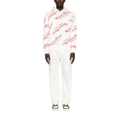 Kenzo Hoodie Allover Print Logo White-Red