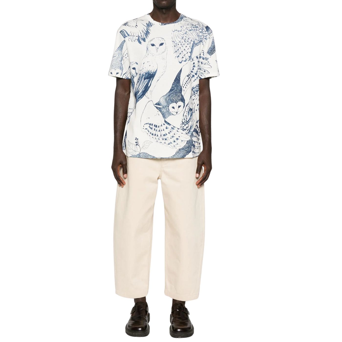 Jil Sander T-Shirt Allover Owl Print White-Blue