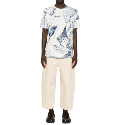 Jil Sander T-Shirt Allover Owl Print White-Blue