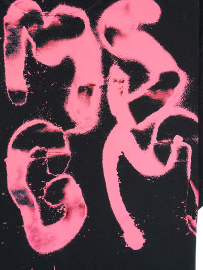 Msgm T-Shirt Brushed Logo Black-Pink