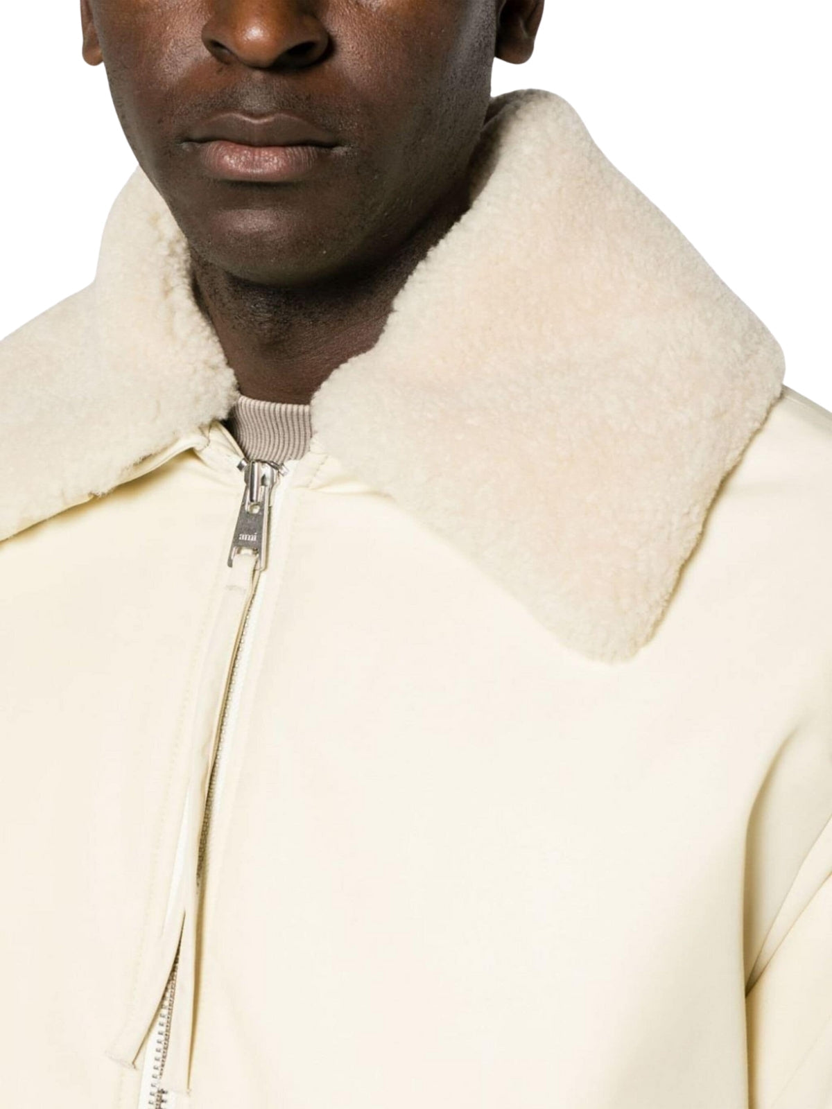 Ami Jacket Shearling-Collar Bomber Cream