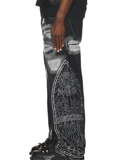 Who Decides War Jeans Darning Side Embroidery Coal