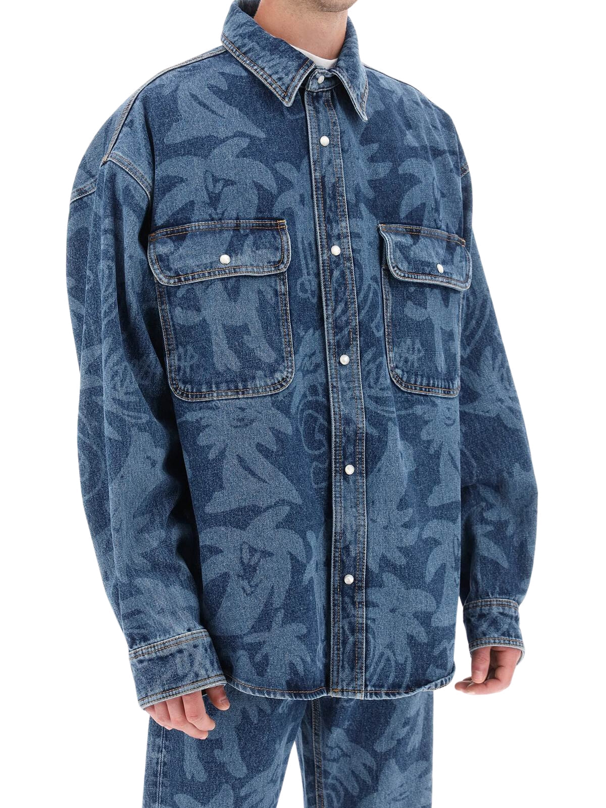 Palm Angels Shirt Allover Logo Denim Blue