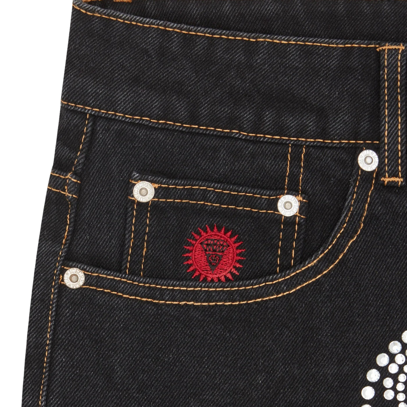 Ice-Cream Jeans Rhinestone Running Dog Black