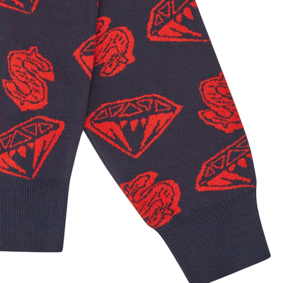 Billionaire Boys Club Sweater Knit Diamonds & Dollars Navy-Red