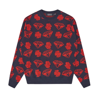 Billionaire Boys Club Sweater Knit Diamonds & Dollars Navy-Red