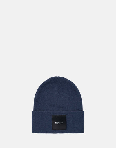 Replay Cotton Blend Beanie Blue
