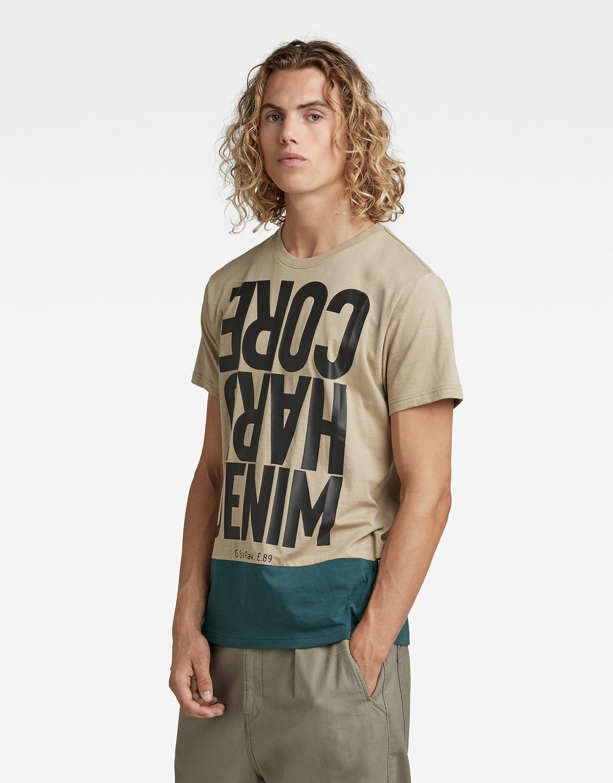G-Star RAW Hard Core Denim Color Block T-Shirt Brown