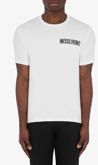 MOSCHINO BIKER LOGO STRETCH JERSEY T-SHIRT