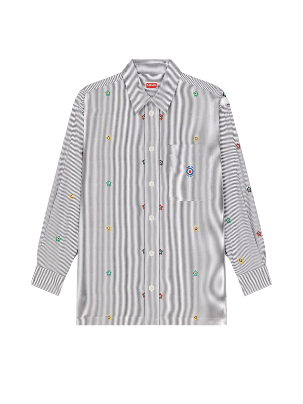 Kenzo Shirt Striped With Flowers Grey