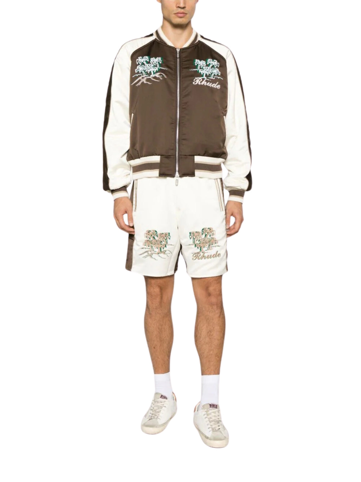 Rhude Shorts Satin Souvenier Ivory-Brown
