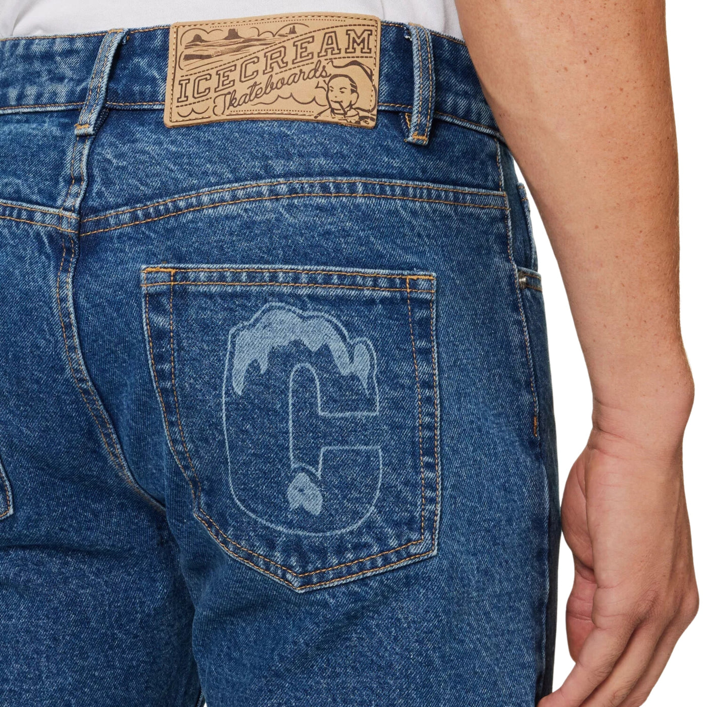 Ice-Cream Jeans Running Dog Lazer Drip Mid Wash Blue