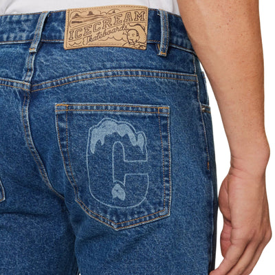 Ice-Cream Jeans Running Dog Lazer Drip Mid Wash Blue