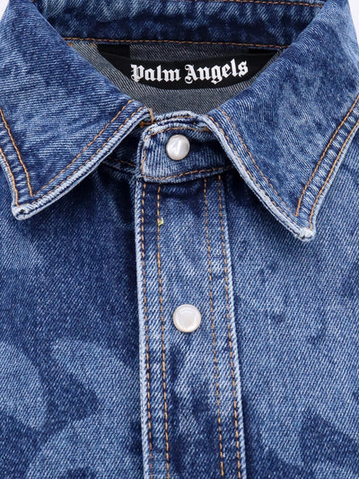 Palm Angels Shirt Allover Logo Denim Blue