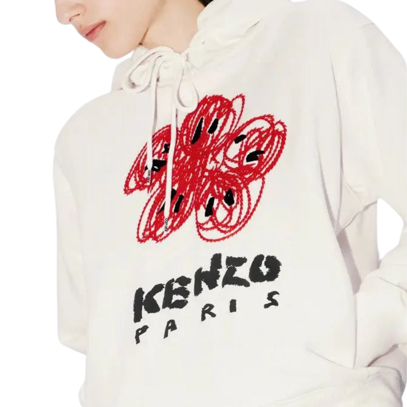 Kenzo Hoodie Drawn Flowers Embroidered White