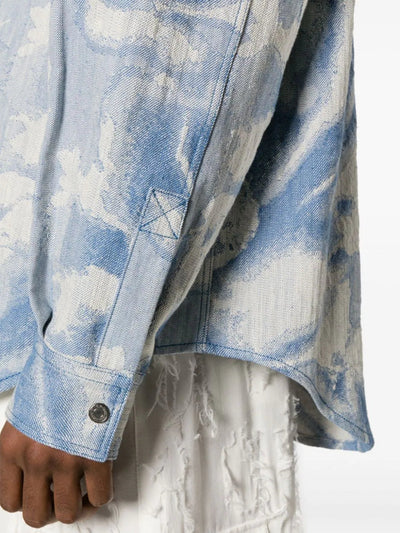 Msgm Shirt Jacquard Patterned Denim Blue-White