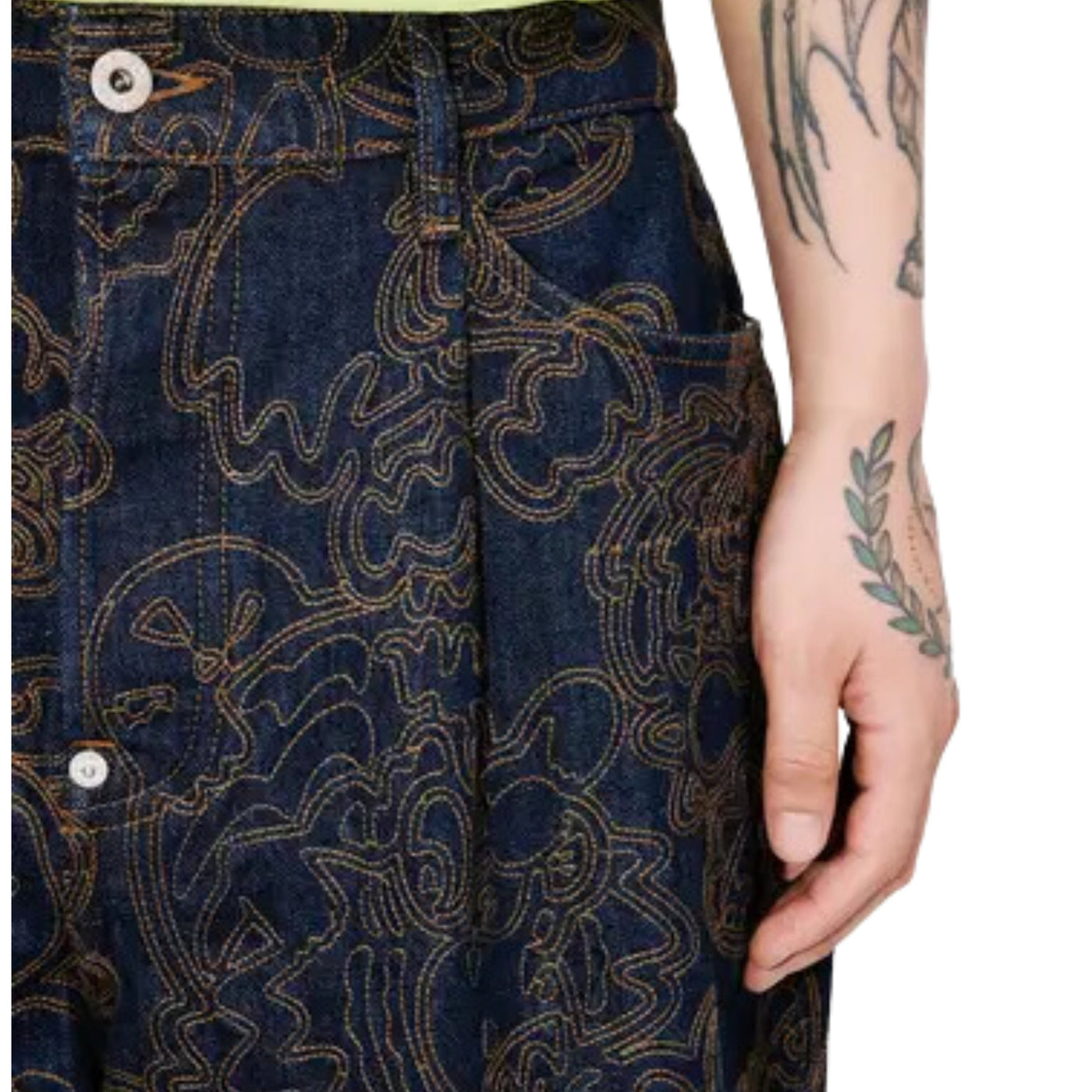 Kenzo Jeans Allover Print Wide Leg Brown-Blue