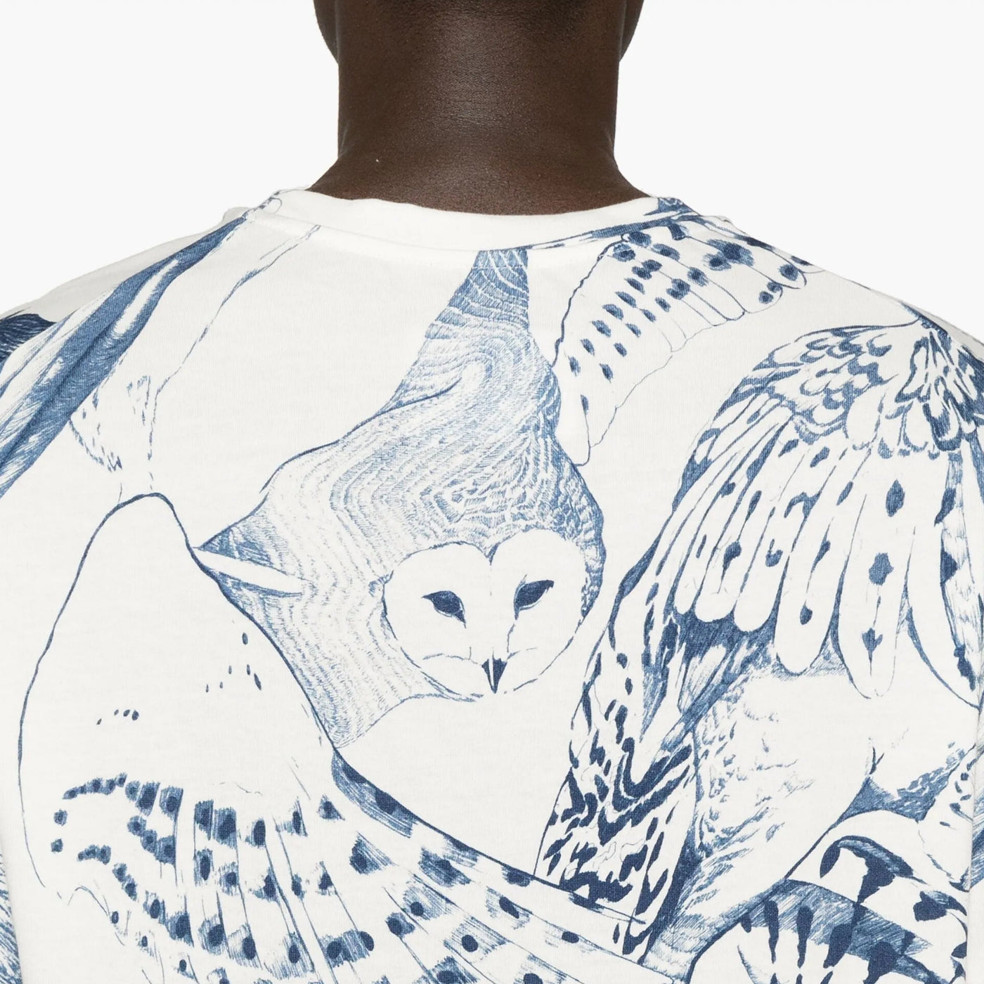 Jil Sander T-Shirt Allover Owl Print White-Blue