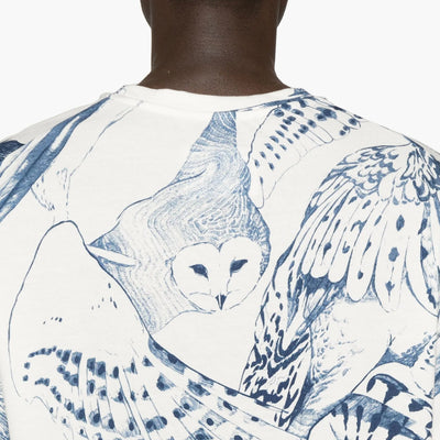 Jil Sander T-Shirt Allover Owl Print White-Blue